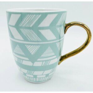 White & Aqua Blue Coffee Mug Gold Handle 16oz Aztec Arrow Tea Cup Geometric